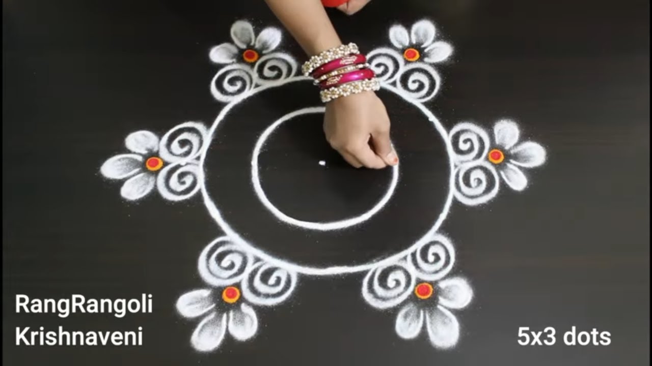 Traditional Rangoli🌷5x3 dots Maha Shivaratri Muggulu🌷Easy Kolam🌷RangRangoli Krishnaveni