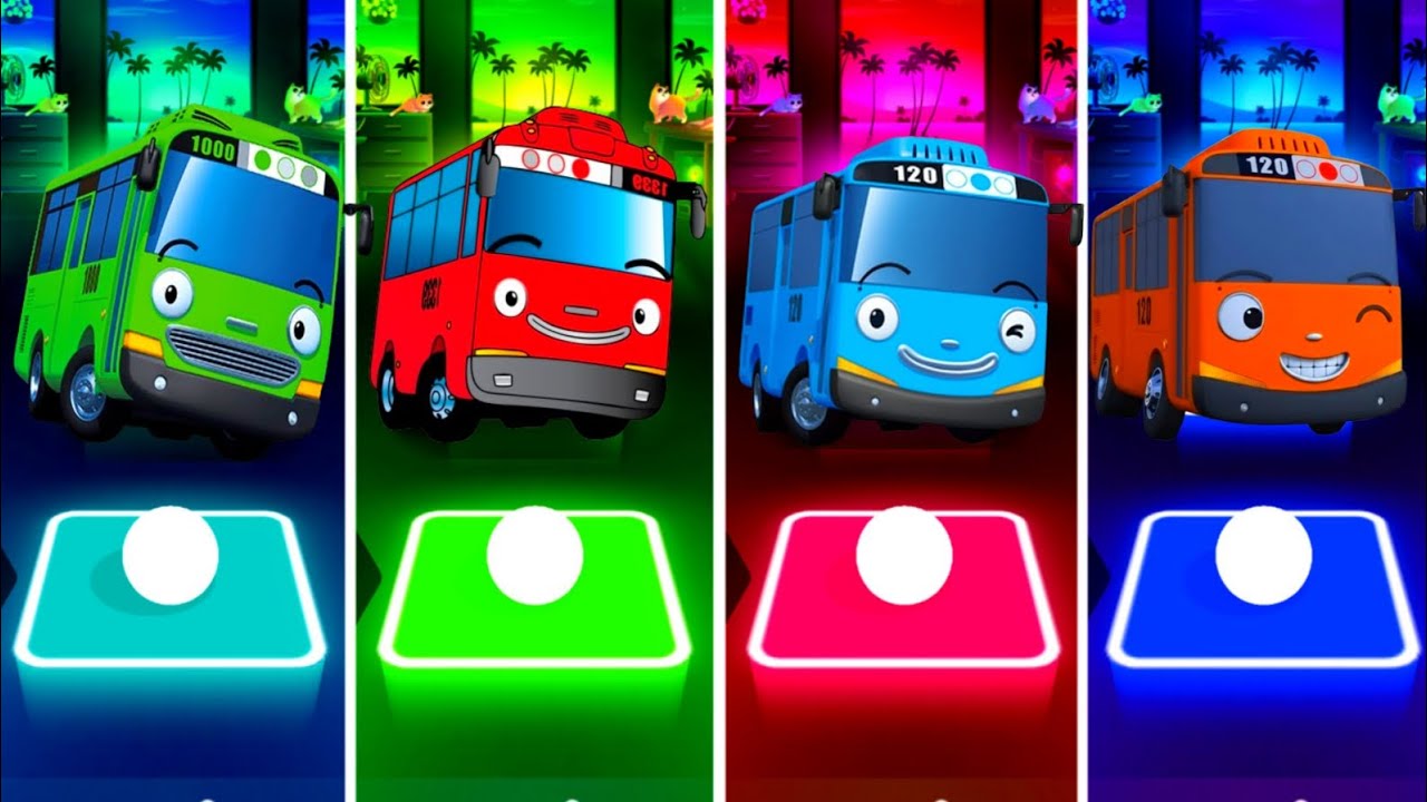 Green Bus  🆚 Yellow Bus 🆚 Red Bus 🆚 Blue Bus Tiles Hop EDM Rush Gameplay