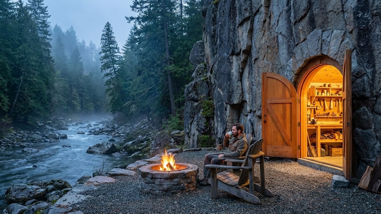 Building a Mini Hotel Under a Massive Granite Boulder (ASMR)