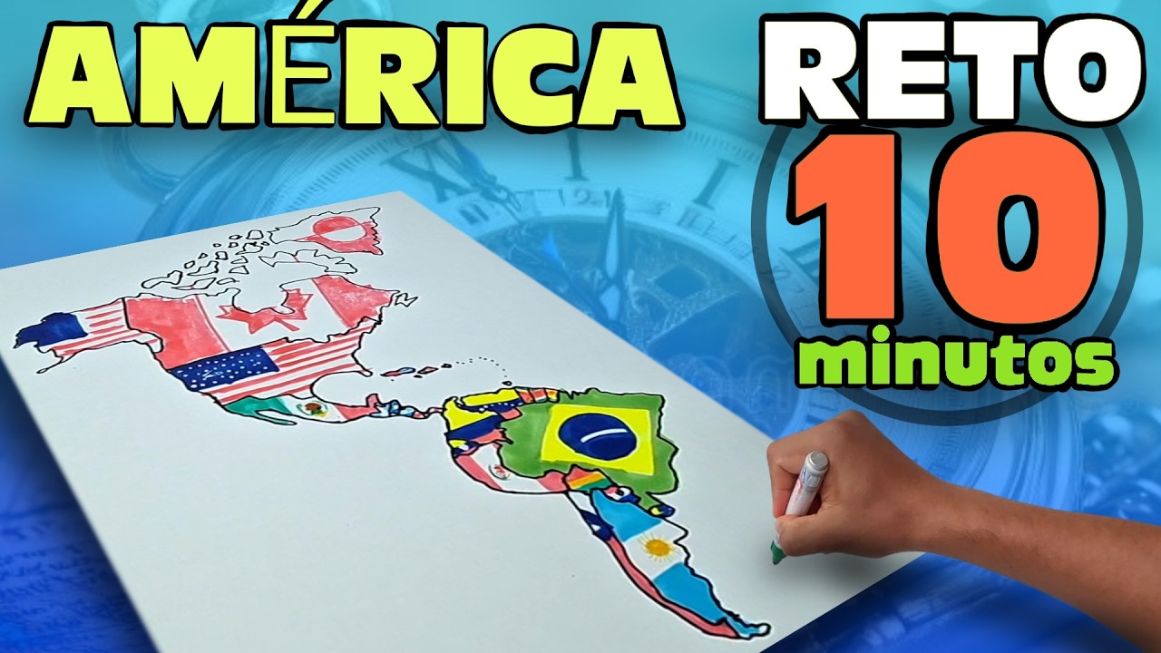 👉RETO 10minutos #01 Cómo dibujar el mapa de 🌎 AMÉRICA en tiempo record⏳ con sus banderas