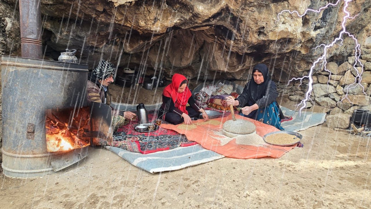 ⛈️❄ Heavy Rain and Storm &ndash; Nomads&rsquo; Struggle to Survive the Freezing Winter in a Cave