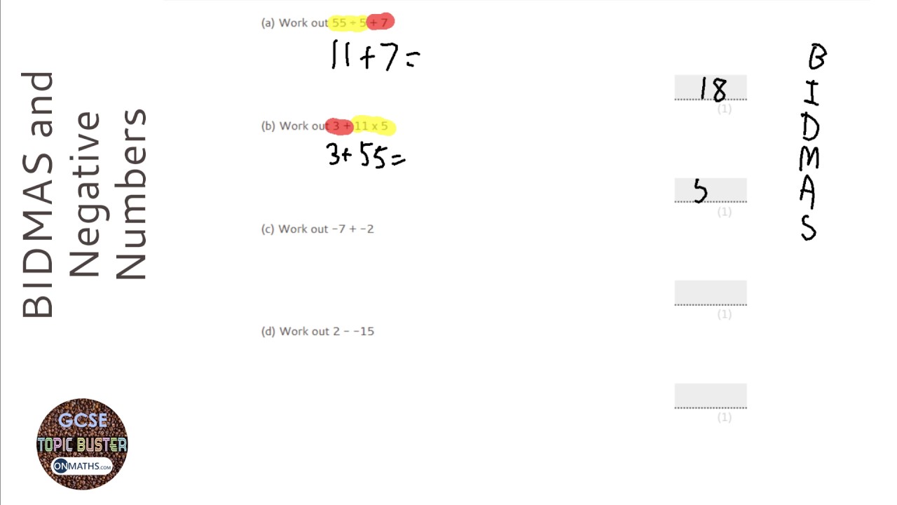 Negative Numbers: BIDMAS and Simple Negatives (Grade 1) - OnMaths GCSE Maths Revision