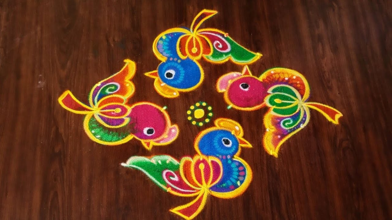 7×3×3dots muggulu 🌺Easy daily rangoli design 🌺beautiful birds muggulu 🌺