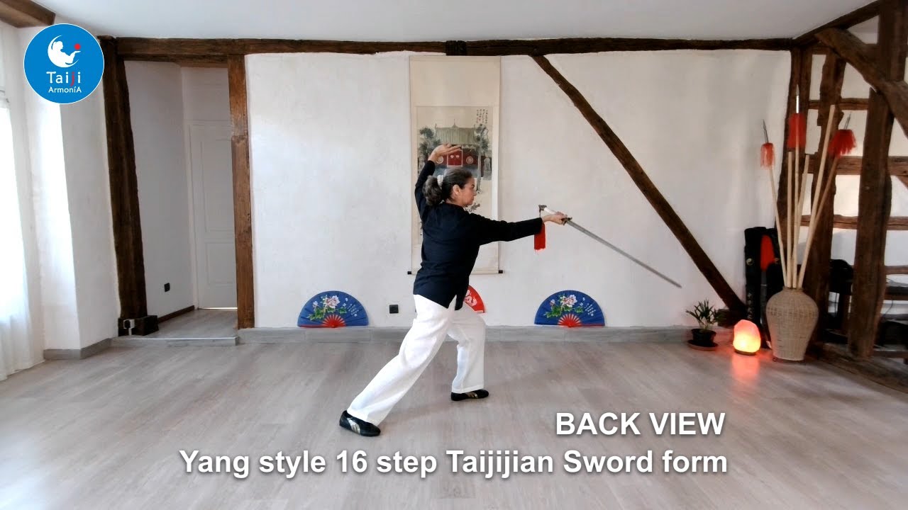Yang style Tai Chi Sword 16 form BACK VIEW for online Zoom classes with Patrizia