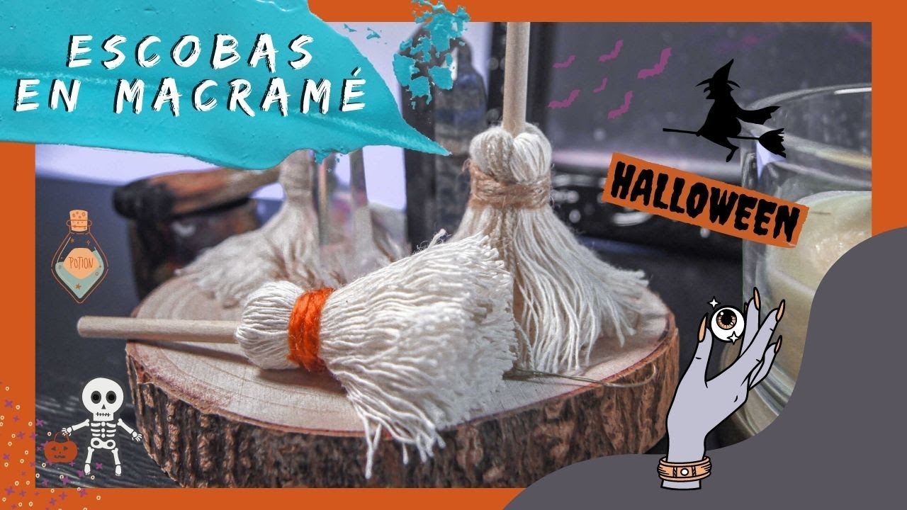 🧹 ESCOBAS DIY PARA HALLOWEEN |👻PROYECTOS FÁCILES PARA HALLOWEEN🕯️ | ESCOBA EN MACRAMÉ SÓLO UN NUDO
