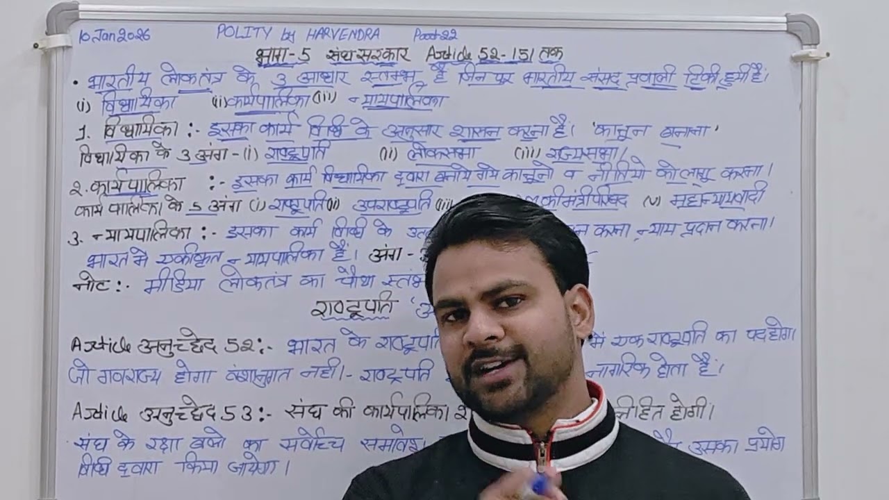 Polity by harvendra Part -22 bhag -5 Central government Article 52 se Article 151 tak.all exams.