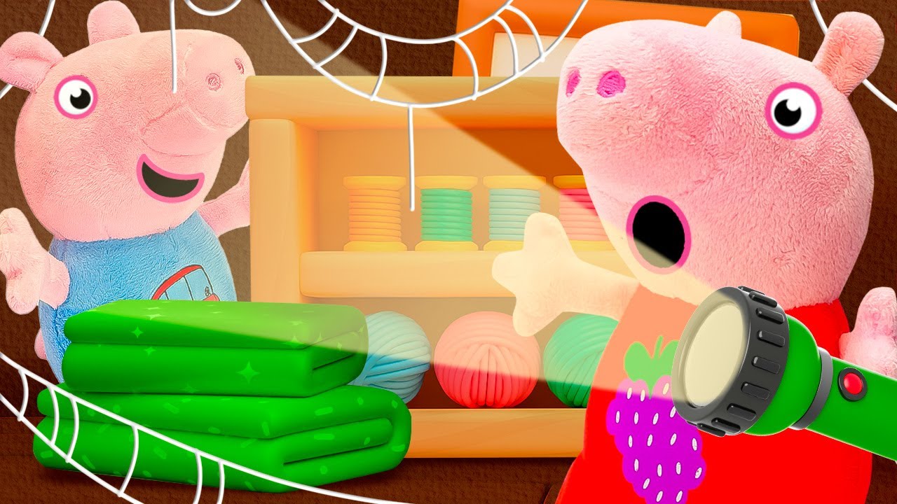 La famille en peluche de Peppa Pig débarrasse le grenier🧹🕸 Vidéo pour les enfants en français