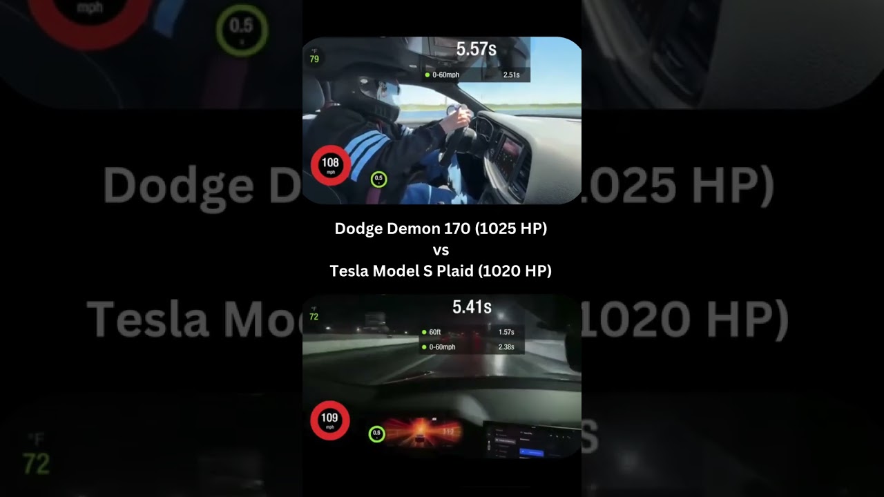 DRAG RACING Dodge Demon 170 1025 HP vs Tesla Model S Plaid 1020 HP