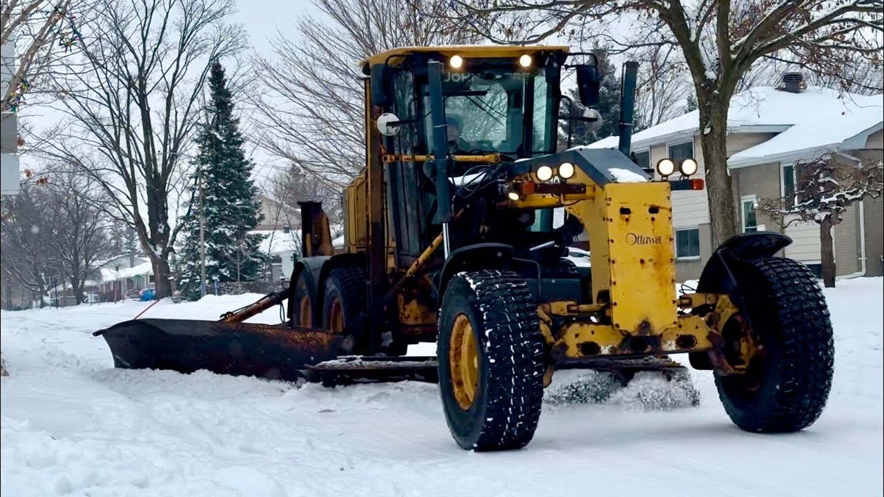 Snow Removal First Snow John Deere Grader Plowing Snow