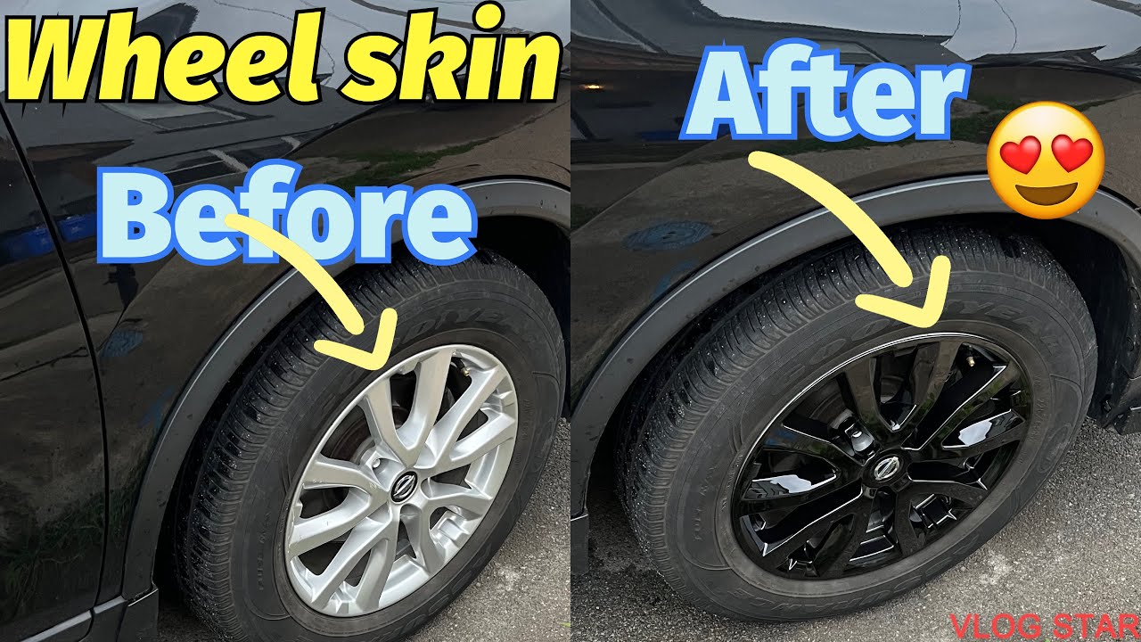 Nissan Rogue wheel skins (glossy black) installation