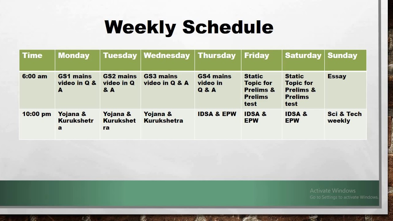 WEEKLY SCHEDULE for TARGET LBSNAA 2019 - Prelims + Mains