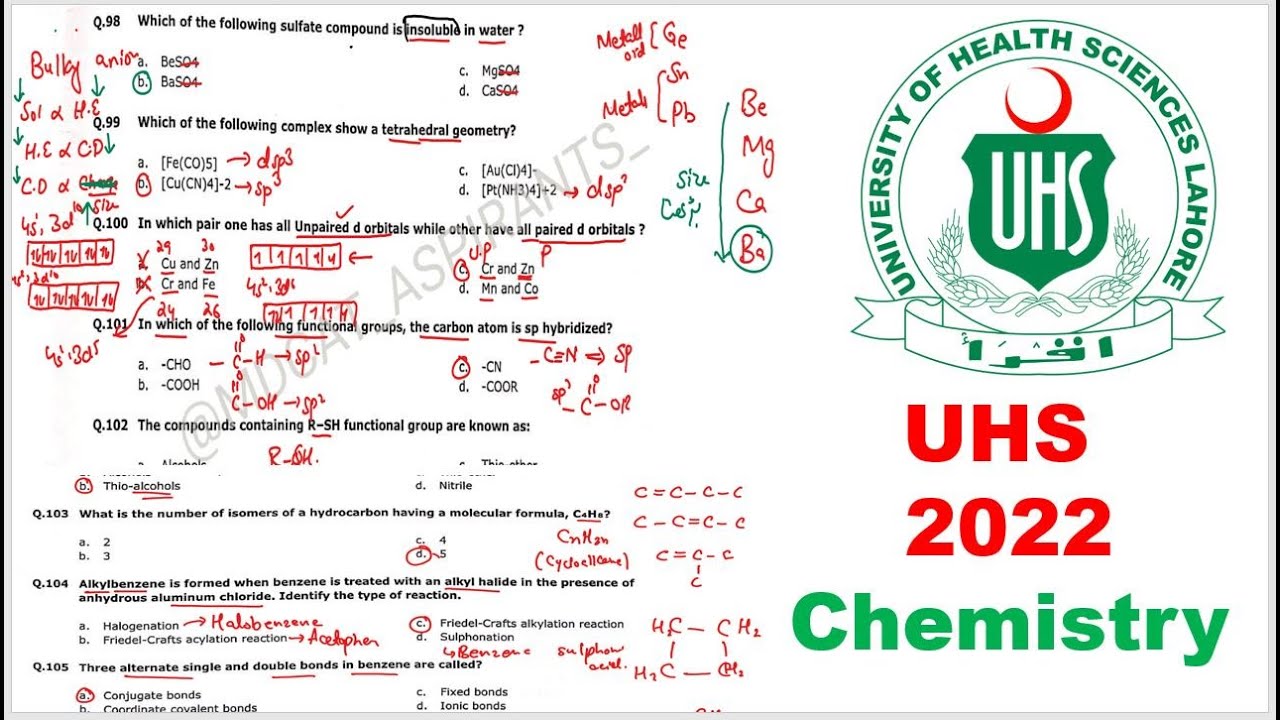 UHS Past Paper 2022 | Chemistry | MDCAT Past Paper | SZAMBU Past Paper | Most Repeated Questions|DOW