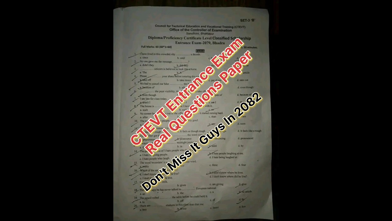 100% Real 🤫 CTEVT Entrance Exam 2082 Question paper 📃 Preparation Model Questions 2081