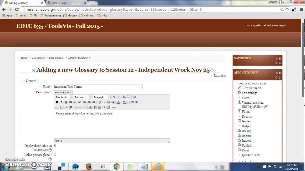 Moodle: The Glossary