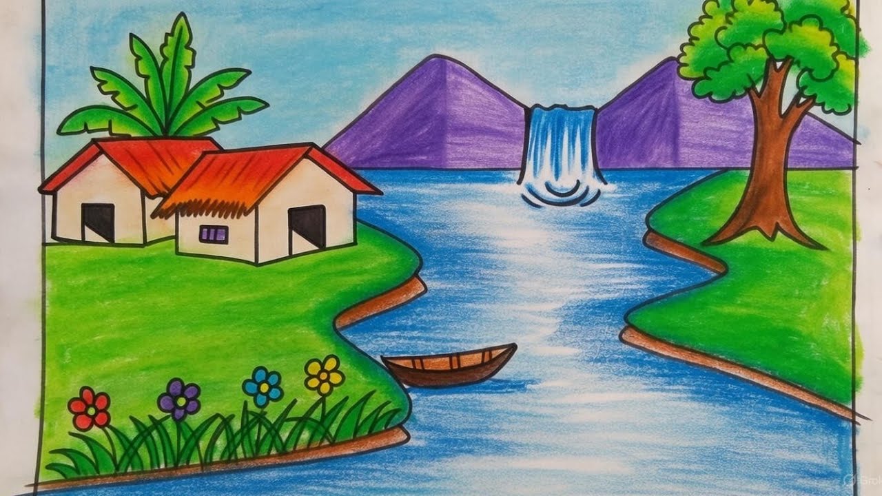 How to draw scenery of village || prakritik drishya aka / drawing #drawing #scenery @EasyDrawing24 