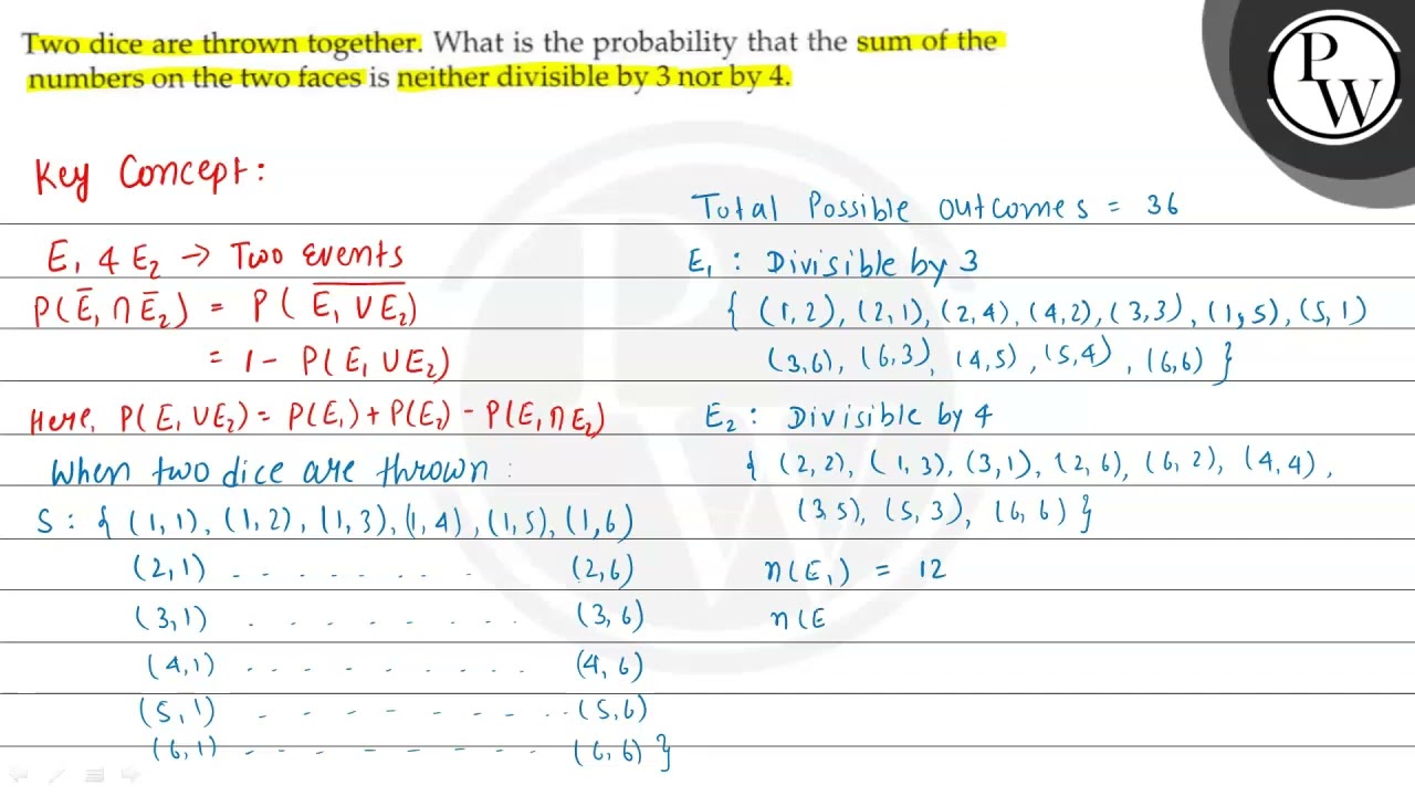Two dice are thrown together. What is the probability that the sum ...