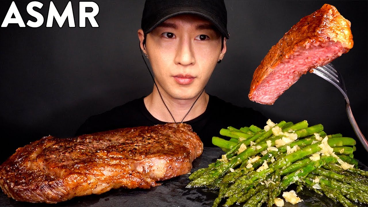 ASMR PRIME RIBEYE & GARLIC ASPARAGUS MUKBANG (No Talking) COOKING & EATING SOUNDS | Zach Choi ASMR