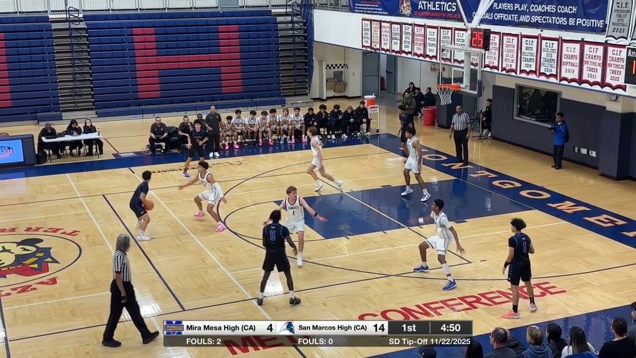 Mira Mesa High vs San Marcos High on November 22, 2025 Boys Varsity Basketball SD Tip Off Challenge