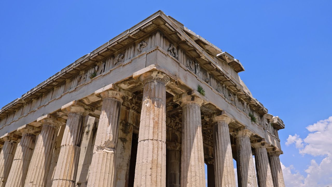 4K Parallax of the Temple of Hephaestus Front Facade, Ancient Agora of Athens, Greece