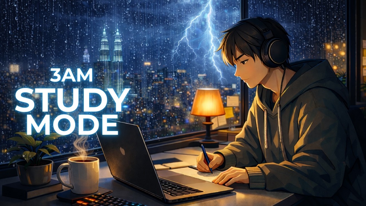 3AM Study & Work Session 🌧️ Rain & Thunder Lofi Beats for Deep Focus (3 Hour Mix)