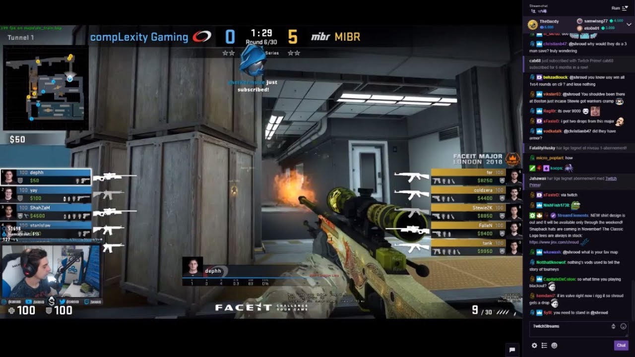 Shroud Watches CS:GO Faceit Major - MIBR vs Complexity Gaming