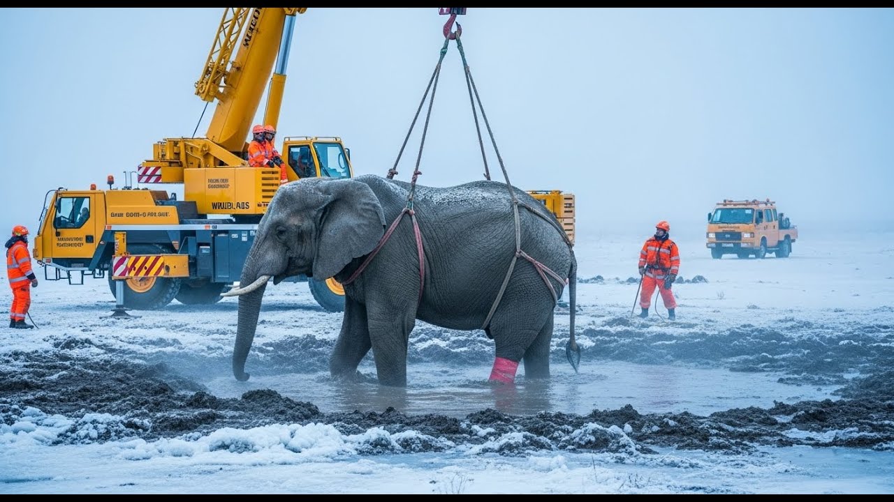 Brave Heroes Save Mother Elephant Stuck in Deadly Frozen Mud 🐘❄️
