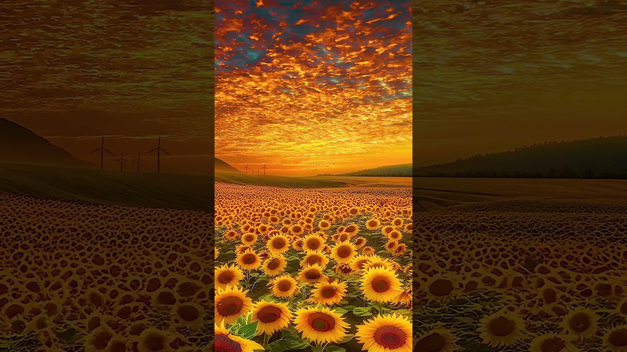 Sunflower Field at Sunset 🌻🌅 | Nature&rsquo;s Golden Hour Magic | Aesthetic Calm & Peace | #Shorts