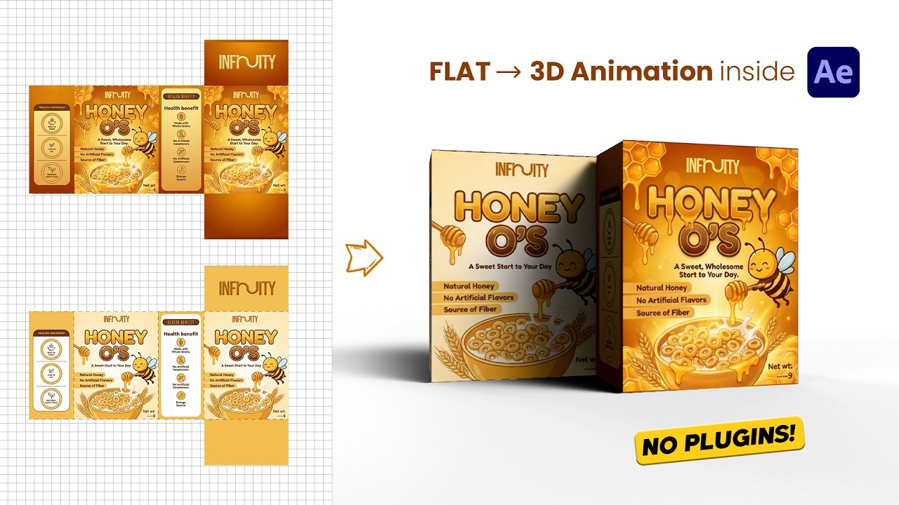 After Effects 3D Packaging Mockup Tutorial – Flat Design to Rotating Box Animation!