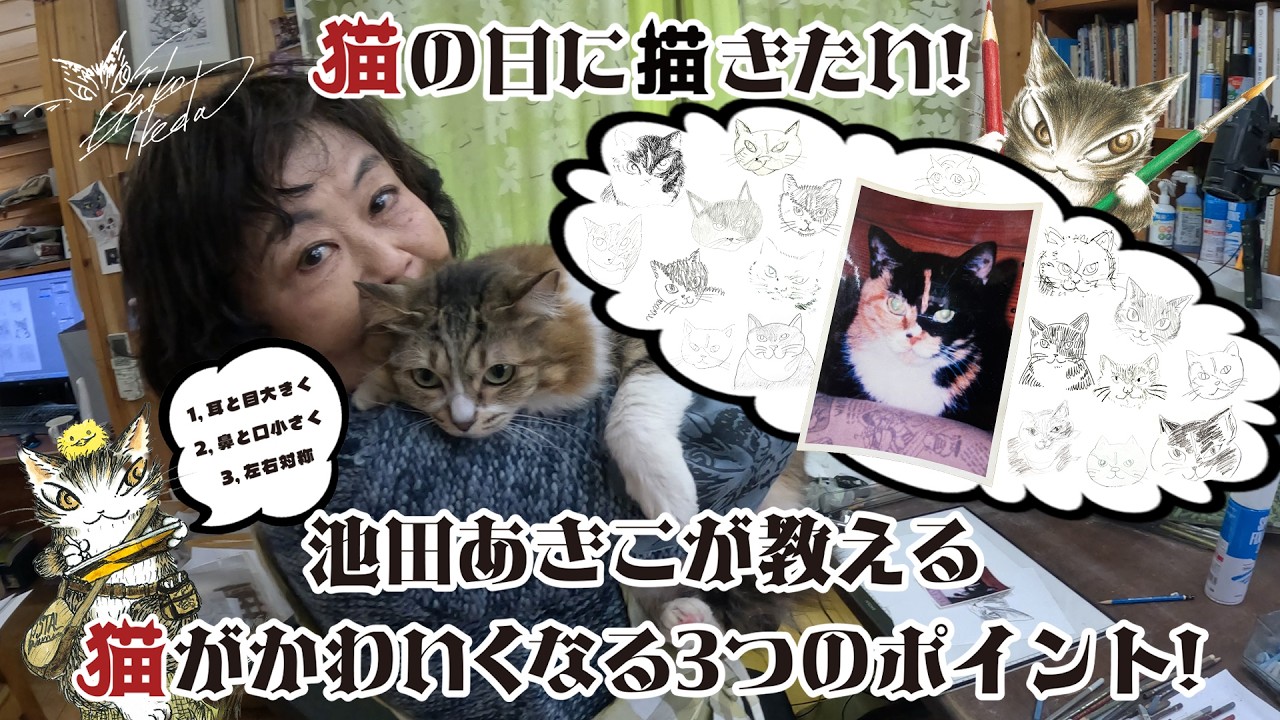 【池田あきこチャンネル】第10回は猫の日☆「かわいい」猫を描きたい！生ダヤンで検証！