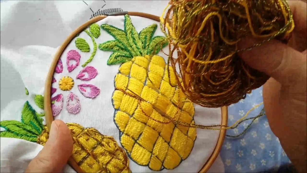 Puntada  fantasia  piña | como bordar una piña