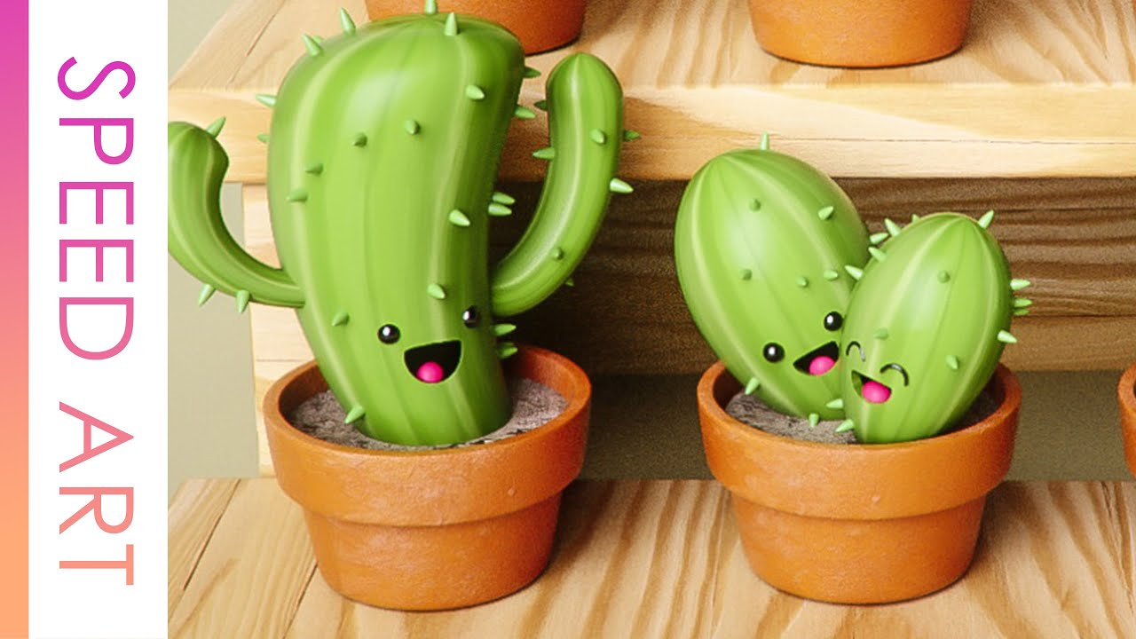 Creating cartoon cactus family in cinema4d