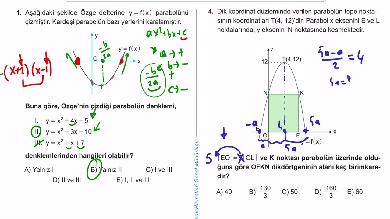 11. Sınıf Matematik Kazanım Kavrama Test 20 (İkinci Dereceden Fonksiyonlar ve Grafikleri) Çözümler