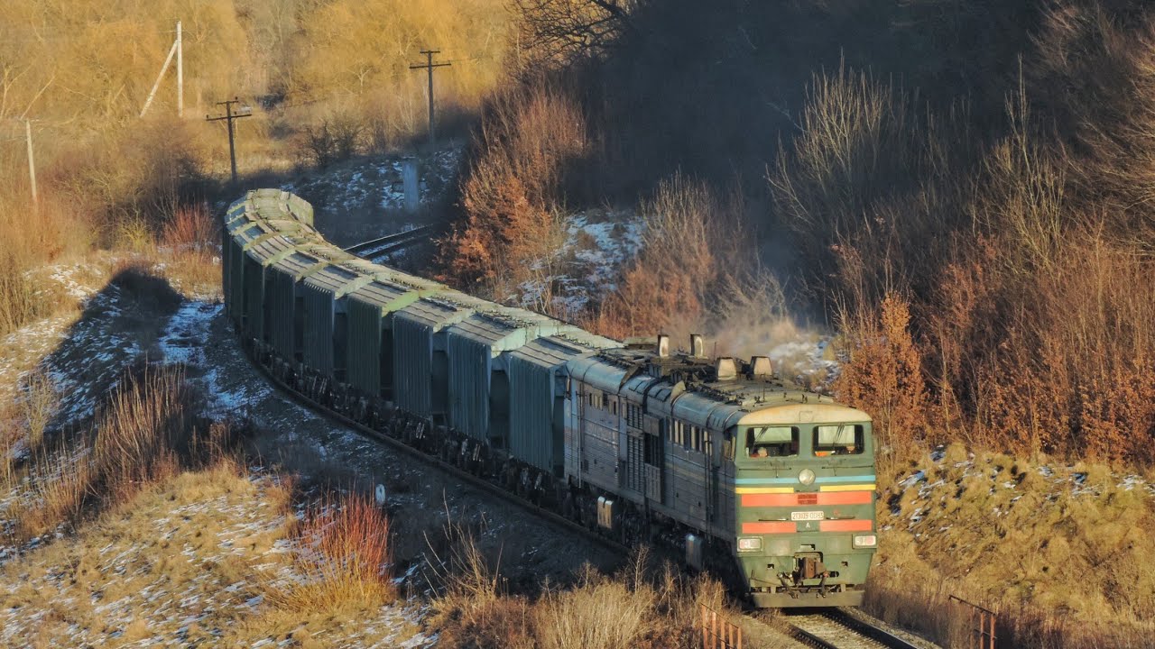 Тепловози 2ТЕ10у-0083/2ТЕ10м-3208 з привітною бригадою і вантажним потягом