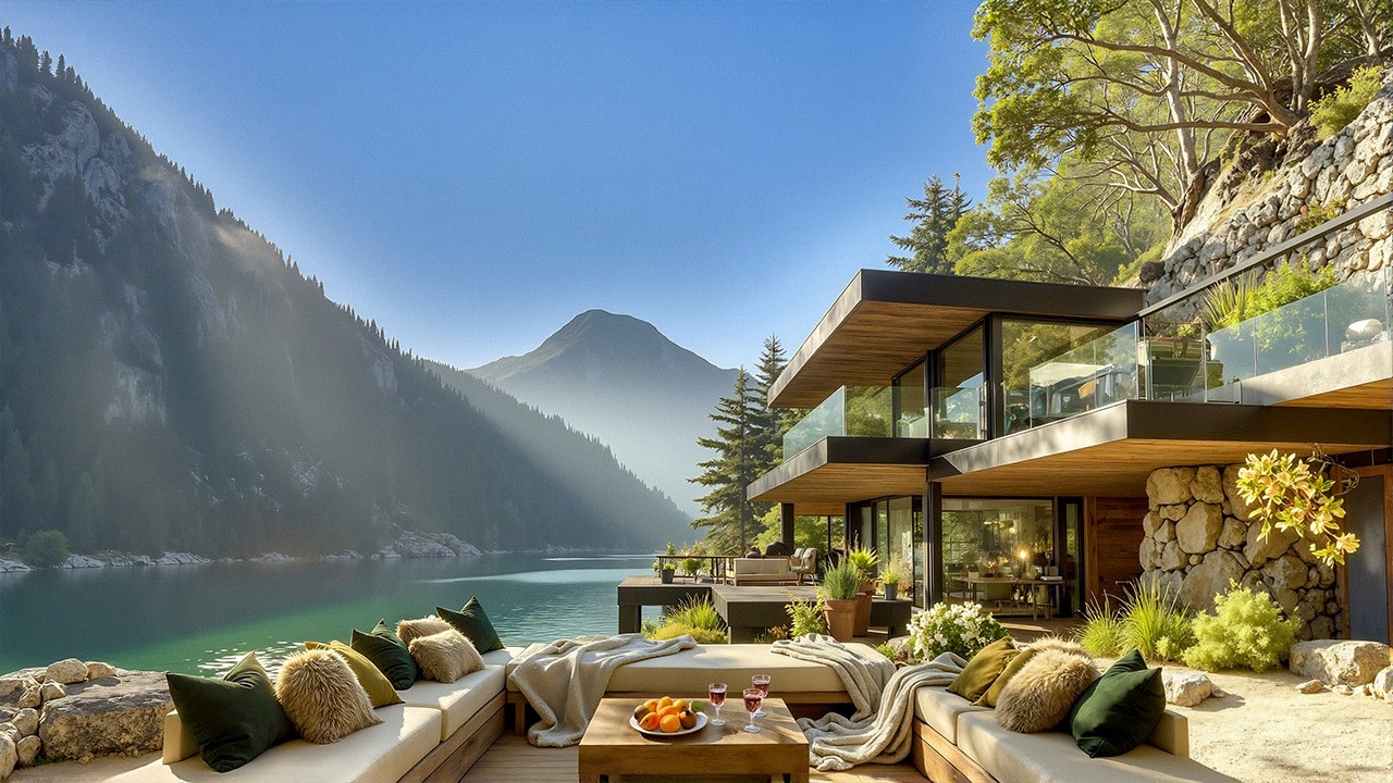 Soft Morning Lakeside Jazz | Alpine Horizon & Peaceful Views For Stress Relief