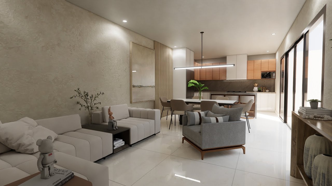 PLANO CON PISCINA Y 4 HABITACIONES de 7 X 17