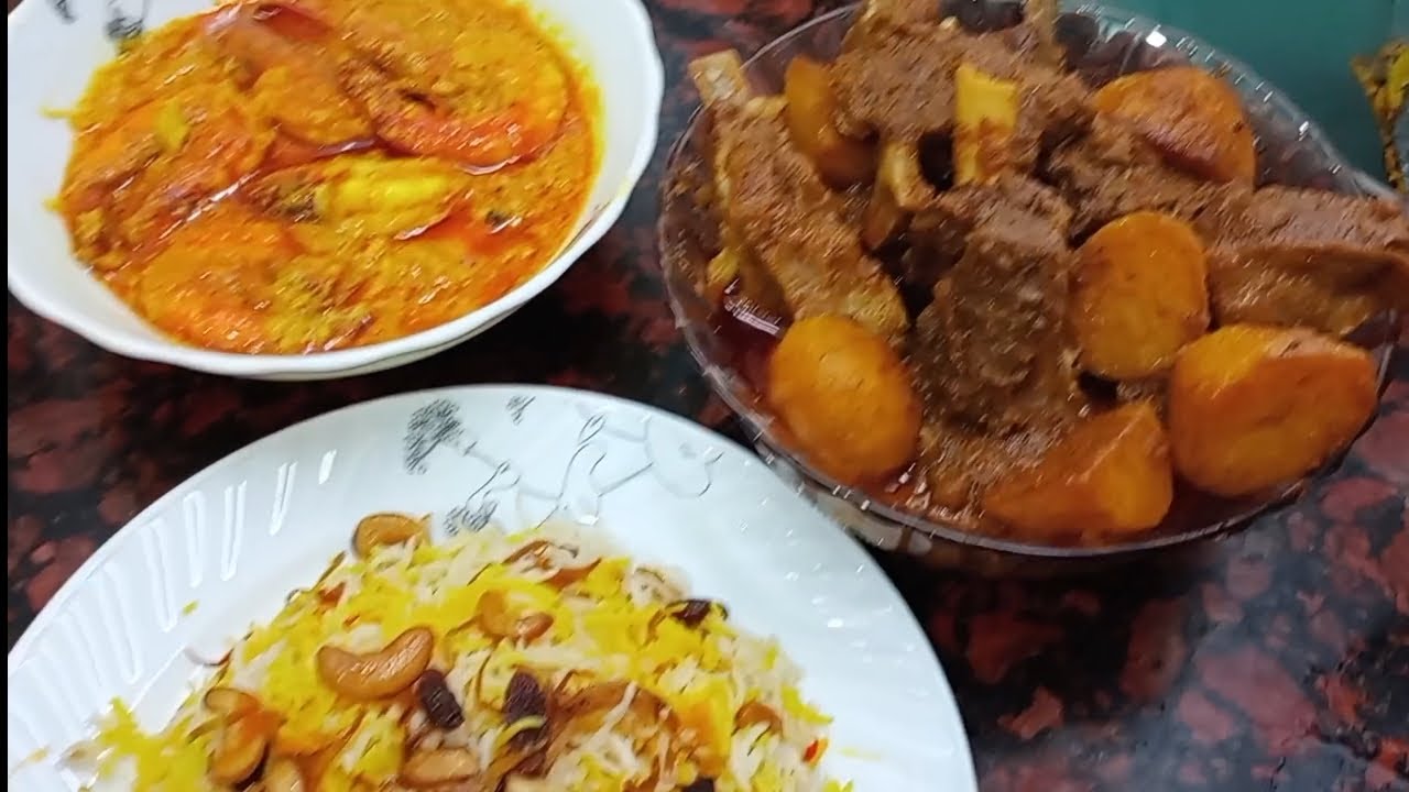Dawat Special Recipe | Mutton Aaloo, Malai Prawn And Khuska Pulao Recipe | Very Yummy And Delicious 