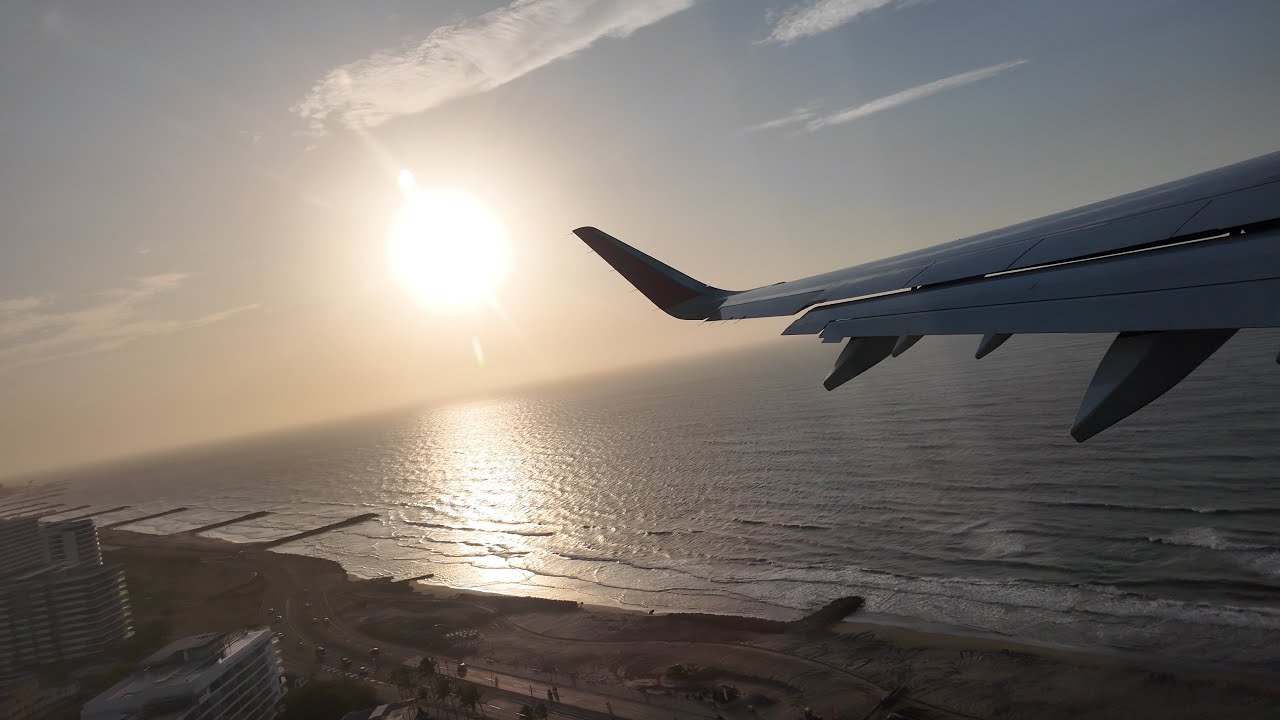 Sunset takeoff from Rafael Nuñez Airport in Cartagena, Colombia. Breathtaking views