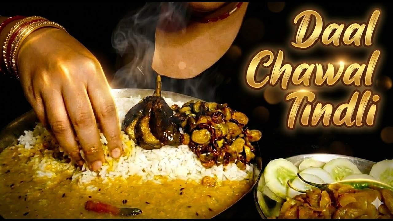 Eating Lots of Dal rice + Tindli ki shabji + Salad  Big bite Indian tatsy khana Veg Eating show ASMR