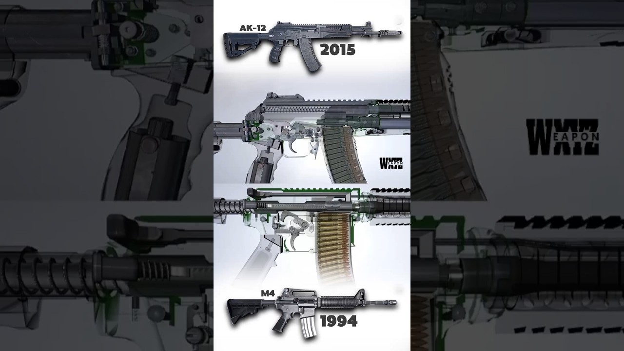 Russia x America: How AK-12 VS M4 guns work Slow-Motion