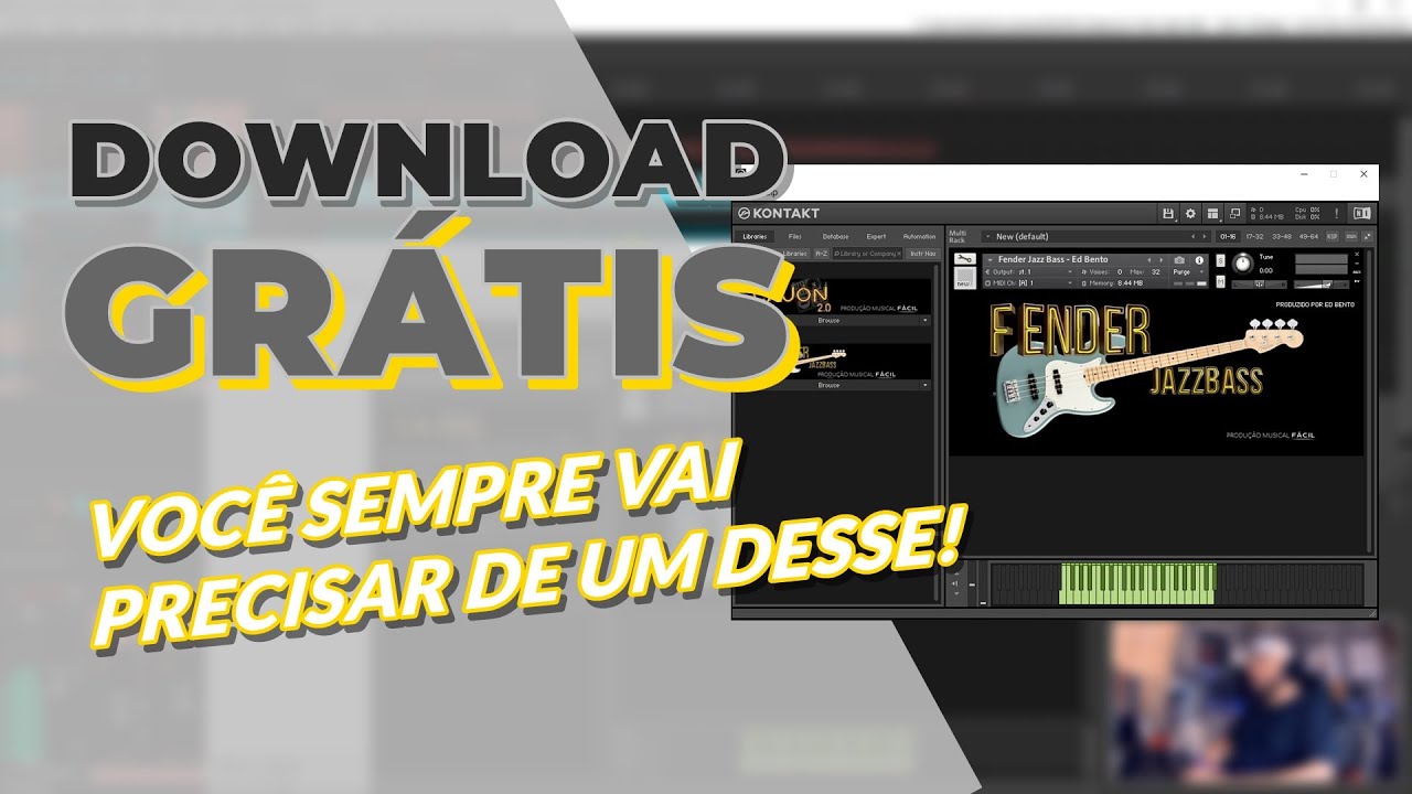 Baixo para Kontakt / Fender Jazz Bass / Download, Instala&ccedil;&atilde;o e Mixagem / #Produ&ccedil;&atilde;oMusicalF&aacute;cil