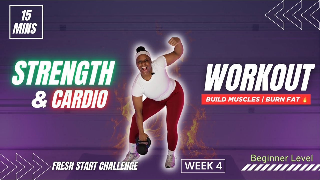 15 Minute Kettlebell Strength & Cardio | Full Body Fat Burn (Beginner)