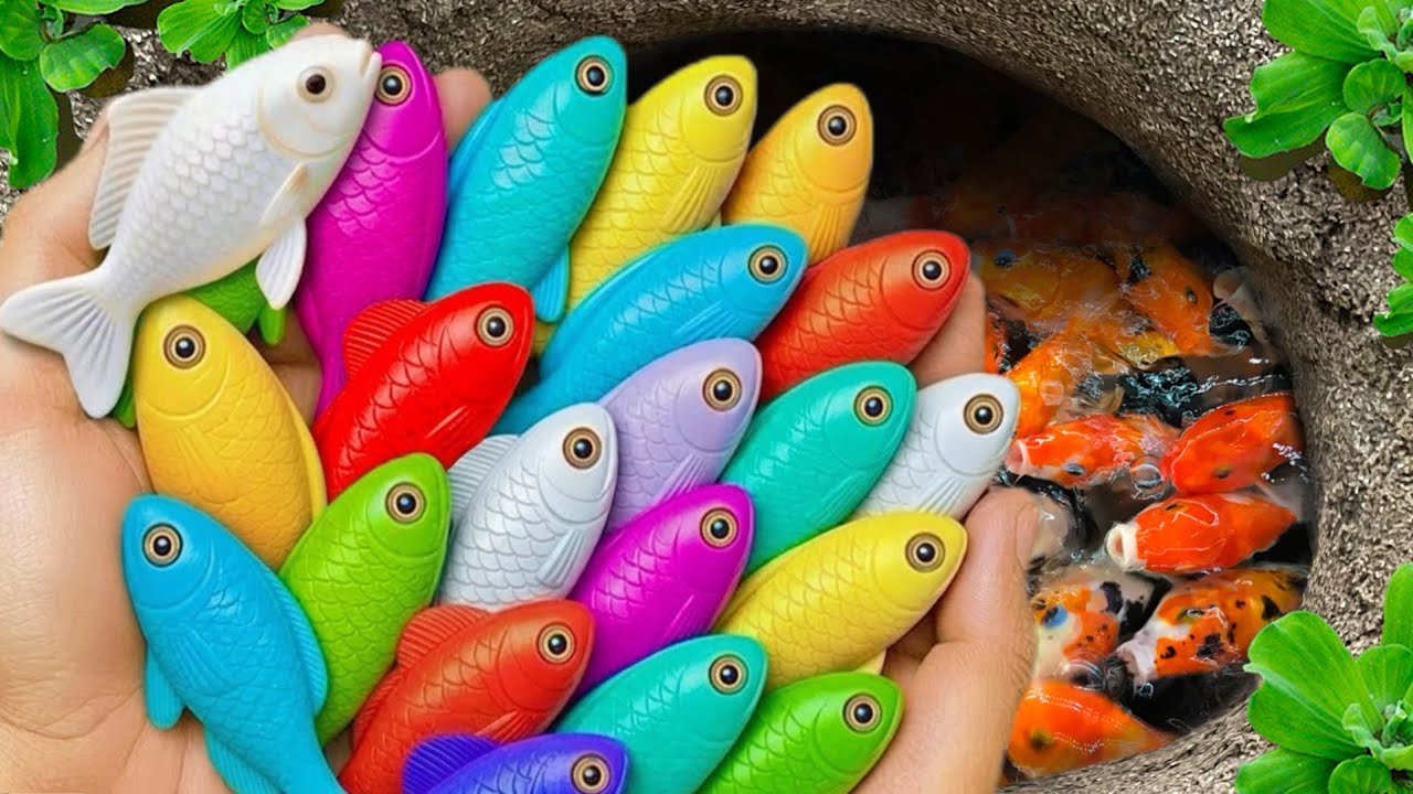 Catch beautiful aquarium fish in small pond baby turtles, eel, pencil fish, rat fish, blue guppies🐠🐬