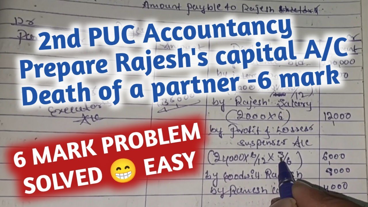 2nd PUC Accountancy 6 mark Problem SOLVED Prepare Rajesh's capital account.
