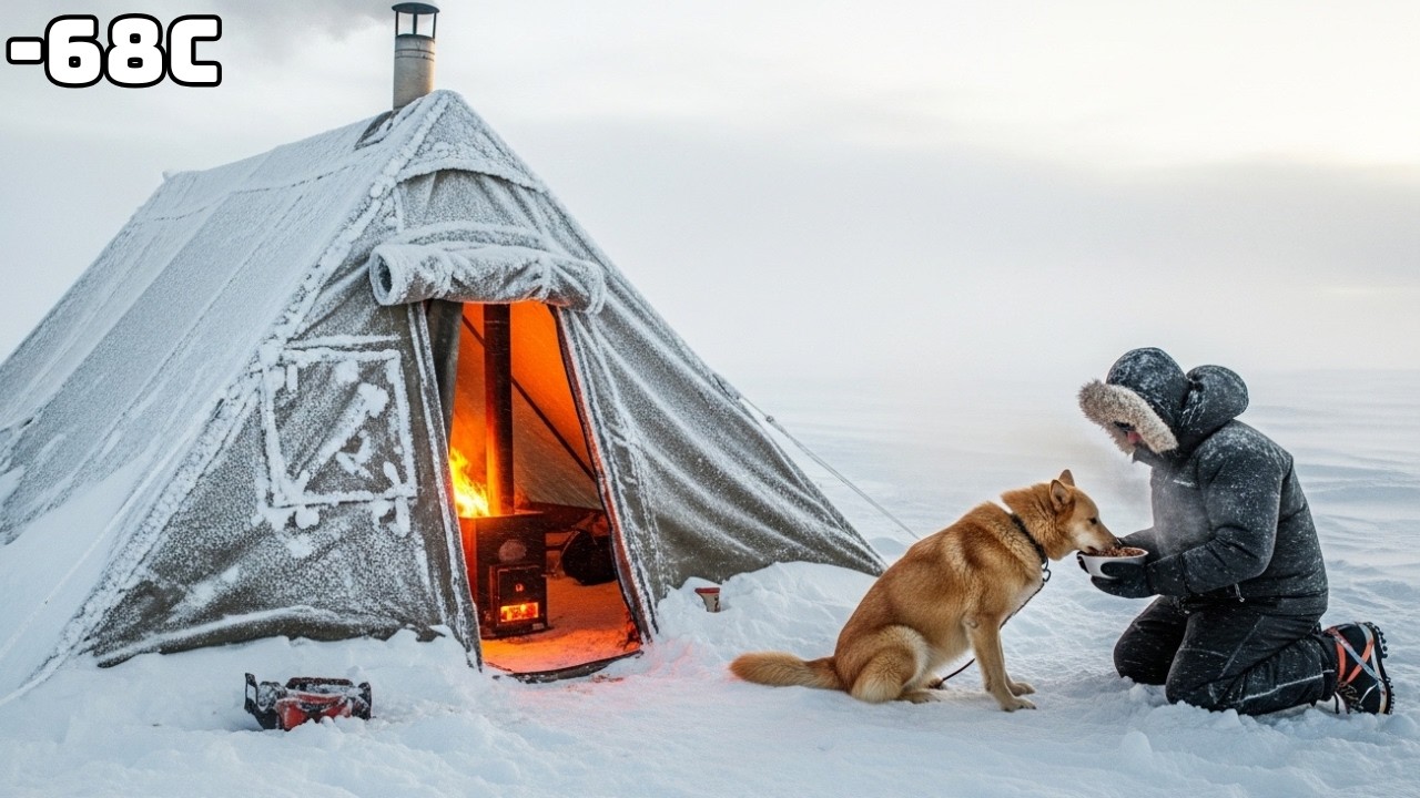 −68°C Arctic Storm Camp | Surviving the Frozen Night With My Husky