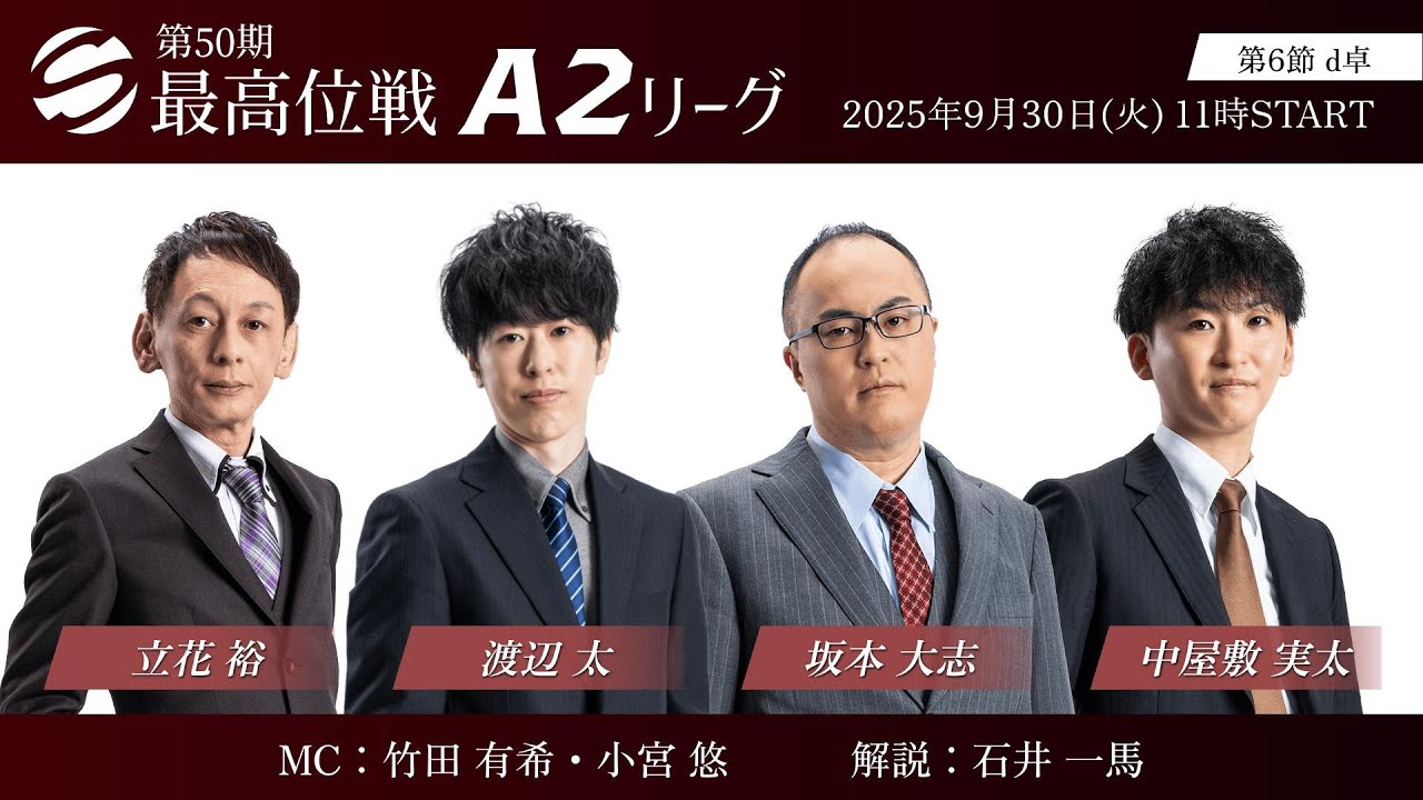 【麻雀】第50期最高位戦A2リーグ 第6節 d卓（別日対局）