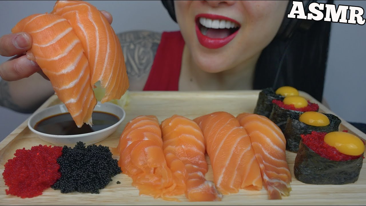 ASMR SALMON SUSHI NIGIRI + TOBIKO QUAIL EGGS (CRUNCHY EATING SOUNDS) NO TALKING | SAS-ASMR