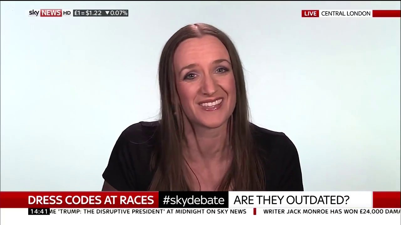 Kate Smurthwaite and Liz Brewer on Sky News discussing jumpsuits at Royal Ascot
