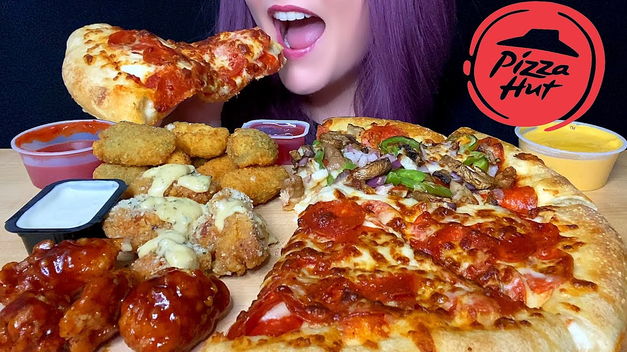 ASMR PIZZA HUT MUKBANG (NO TALKING) SUPREME + PEPPERONI + BONELESS WINGS + JALAPEÑO BITES