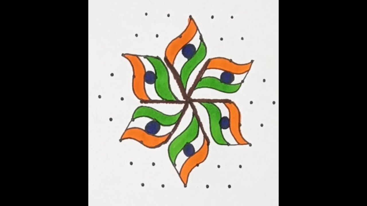 Easy 5-min republic day kolam 🇮🇳 /dots 9*5 /simple tricolor rangoli kolam #indianflagkolam #rangoli