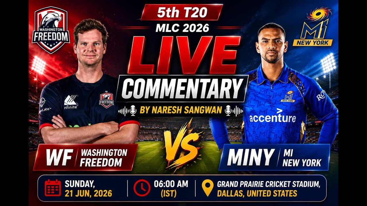 Washington Freedom vs MI New York Live Match Today | WF vs MINY Live Score | 5th T20 Live Commentary